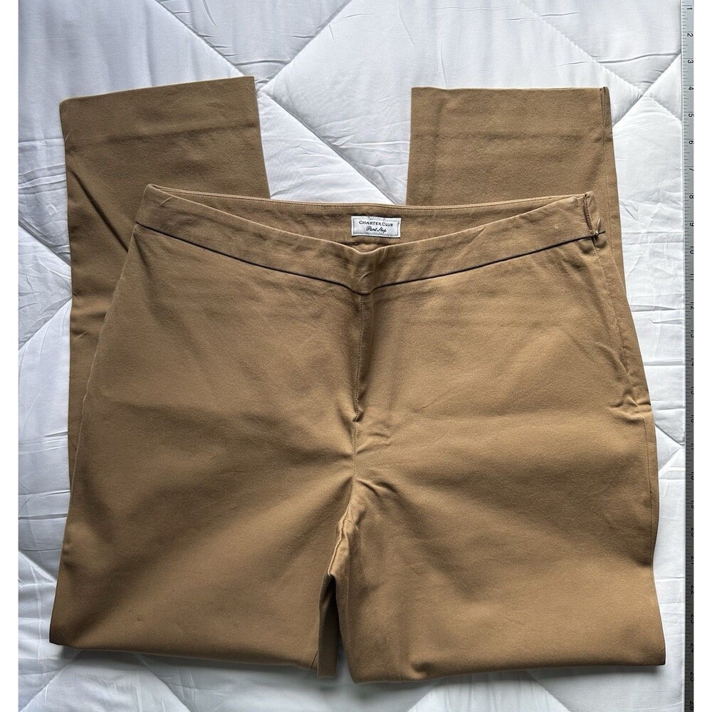 Charter Club Beige Twill Cotton Spandex Dress Pants Stretch Flat Front Zip Women